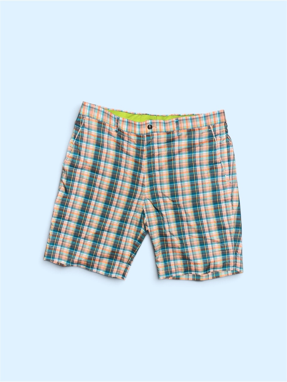Louis Raphael Plaid Shorts in Teal and Coral